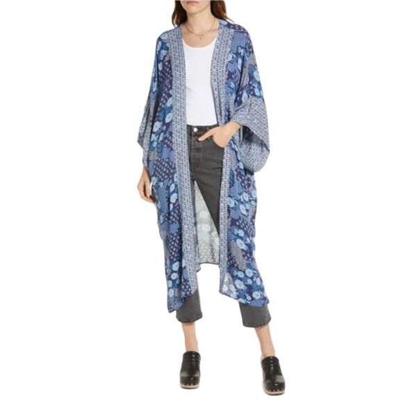 NWT Treasure and Bond Border Print Duster Kimono - Picture 1 of 4